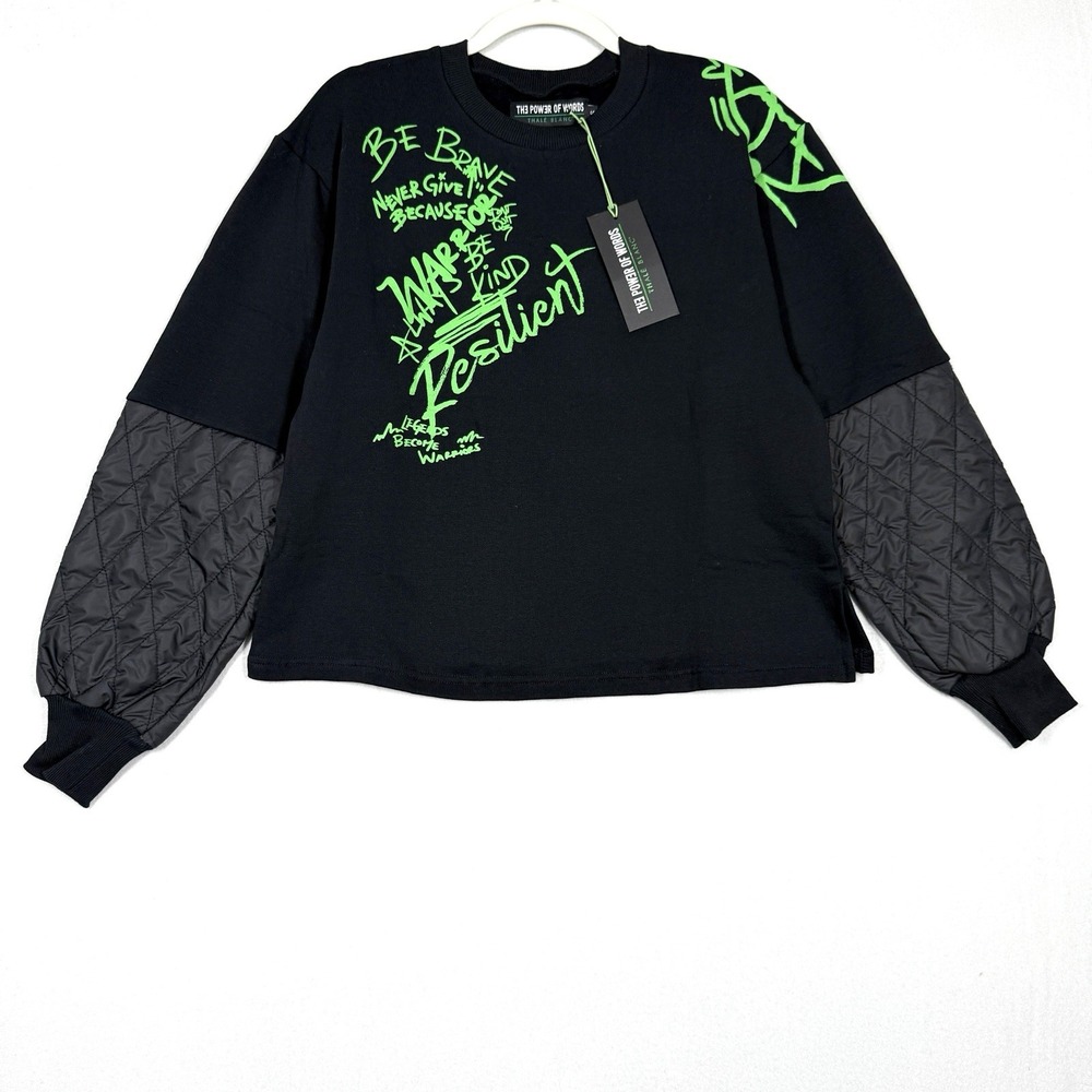 Thale Blanc Sweatshirt Unisex‎ Small Resilient Crewneck Quilted Sleeve Words NWT